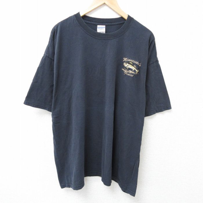 【中古】古着 半袖 ビンテージ ヴィンテージTシャツ メンズ 00年代 00s 魚 大きいサイズ 2L LL ビッグシルエット ゆったり ビッグサイズ オーバーサイズ コットン クルーネック 丸首 黒 ブラック XLサイズ 中古 | 春夏 夏物 夏服 メンズファッション カットソー