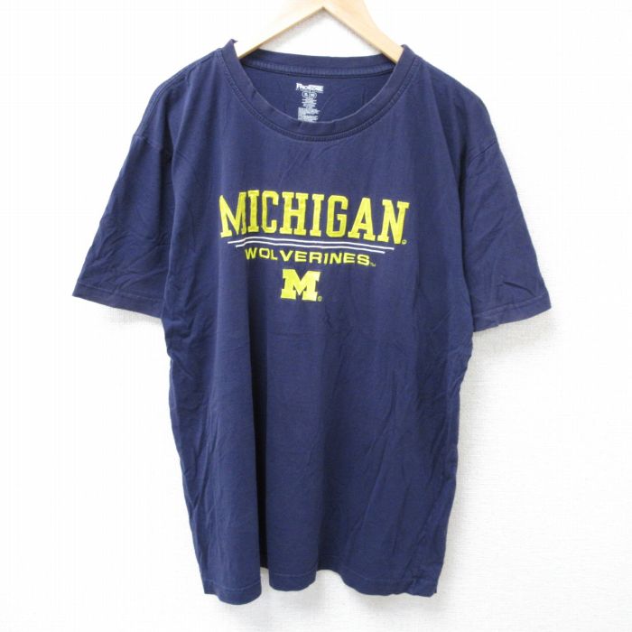 乐天商城 - 【中古】古着 半袖Tシャツ メンズ XLサイズ 紺 ミシガン コットン クルーネック アメカジ ストリート カジュアル きれいめ ヴィンテージ レトロ オールド 25jun14 5OF