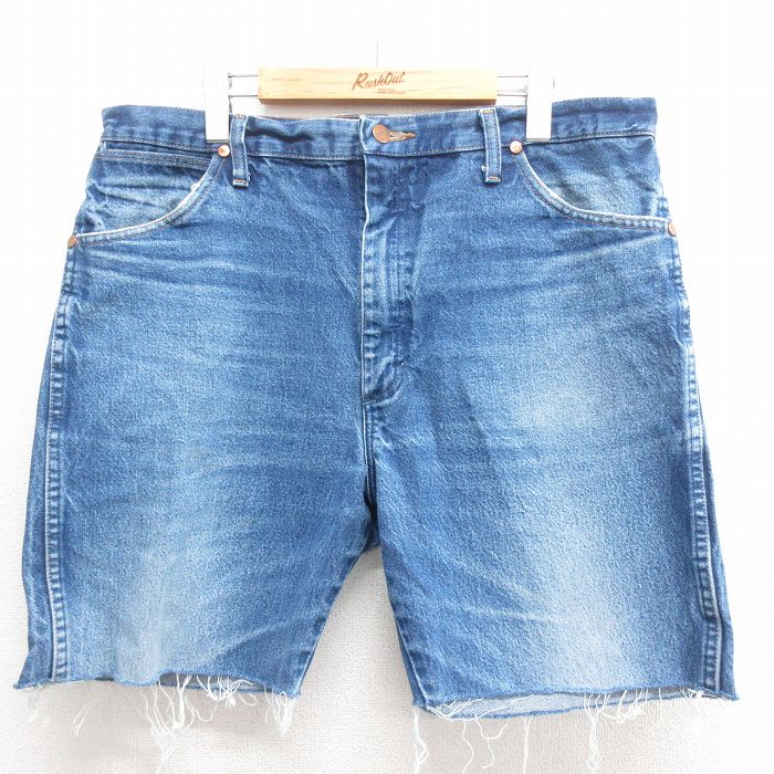 乐天商城 - 【中古】古着 ラングラー デニムショートパンツ メンズ ハーフパンツ 紺 ネイビー W36 コットン Wrangler カジュアル ストリート アメカジ ヴィンテージ きれいめ レトロ