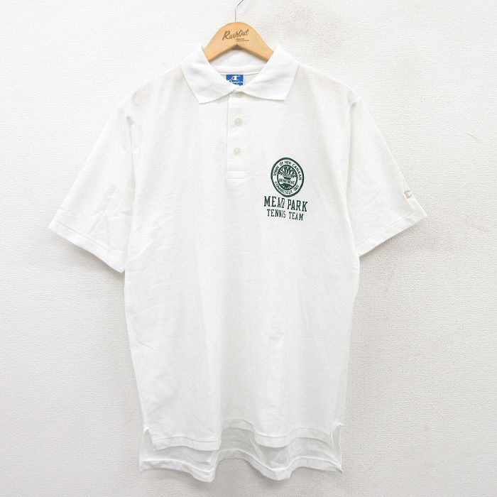 【中古】古着 チャンピオン champion 半袖 ブランド ポロシャツ メンズ 90年代 90s MEAD PARK テニス 鹿の子 USA製 アメリカ製 白 ホワイト XLサイズ 中古 トップス | 春夏 春物 春服 夏物 夏服 カジュアルシャツ メンズファッション 半袖シャツ おしゃれ カジュ 5OF