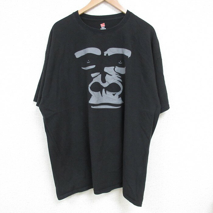 【中古】古着ヘインズ 半袖Tシャツ メンズ ゴリラ 大きいサイズ 2L LL ビッグシルエット ゆったり ビッグサイズ オーバーサイズ コットン クルーネック 丸首 黒 ブラック XLサイズ 中古 | 春夏 夏物 夏服 メンズファッション カットソー ティーシャツ ティシャツ