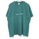 【中古】古着 半袖 ビンテージ ヴィンテージTシャツ メンズ 90年代 90s ラスベガス 刺繍コットン クルーネック 丸首 緑 グリーン XLサイズ 中古 | 春夏 夏物 夏服 ヴィンテージTシャツ メンズファッション カットソー ティーシャツ ティシャツ メンズTシャツ 半袖