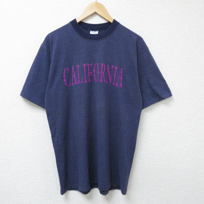 【中古】古着 BELTON 90s 半袖ヴィンテージTシャツ メンズ ネイビー クルーネック USA製 ボーダー Lサイズ アメカジ ストリート カジュアル きれいめ レトロ オールド