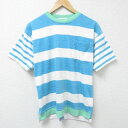 【中古】古着 半袖 ビンテージ ヴィンテージTシャツ メンズ 00年代 00s 胸ポケット付き クルーネック 丸首 水色他 ボーダー Mサイズ 中古 | 春夏 夏物 夏服 ヴィンテージTシャツ メンズファッション カットソー ティーシャツ ティシャツ メンズTシャツ 半袖Tシャ