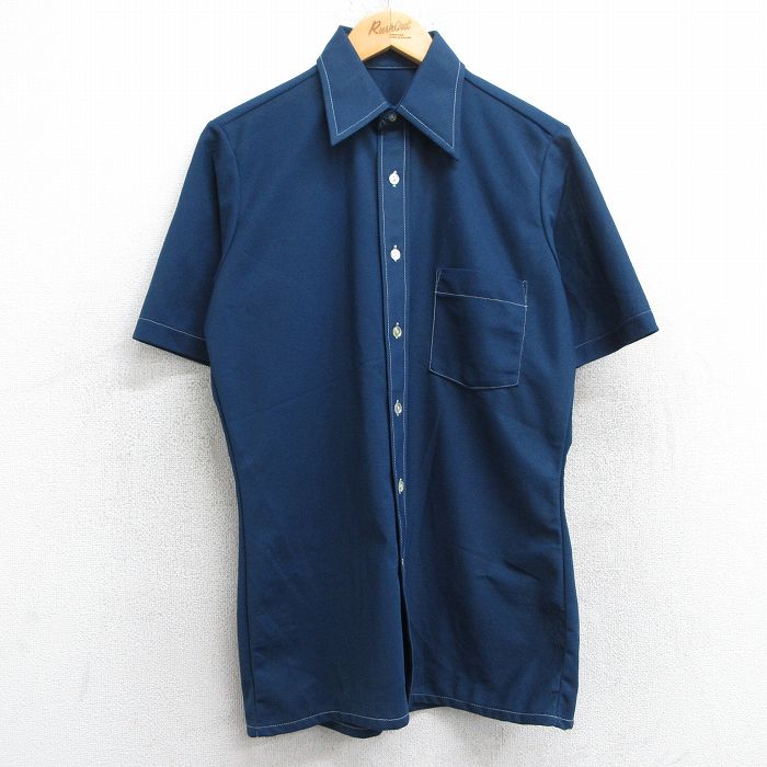 樂天商城 - 【中古】古着 半袖シャツ メンズ 70年代 70s 紺 ネイビー Mサイズ 中古 トップス | 春夏 春物 春服 夏物 夏服 カジュアルシャツ メンズファッション 半袖シャツ おしゃれ カジュアル