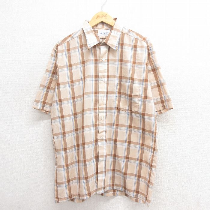 樂天商城 - 【中古】古着 半袖シャツ メンズ 80年代 80s ベージュ他 カーキ チェック Lサイズ 中古 トップス | 春夏 春物 春服 夏物 夏服 カジュアルシャツ メンズファッション 半袖シャツ おしゃれ カジュアル
