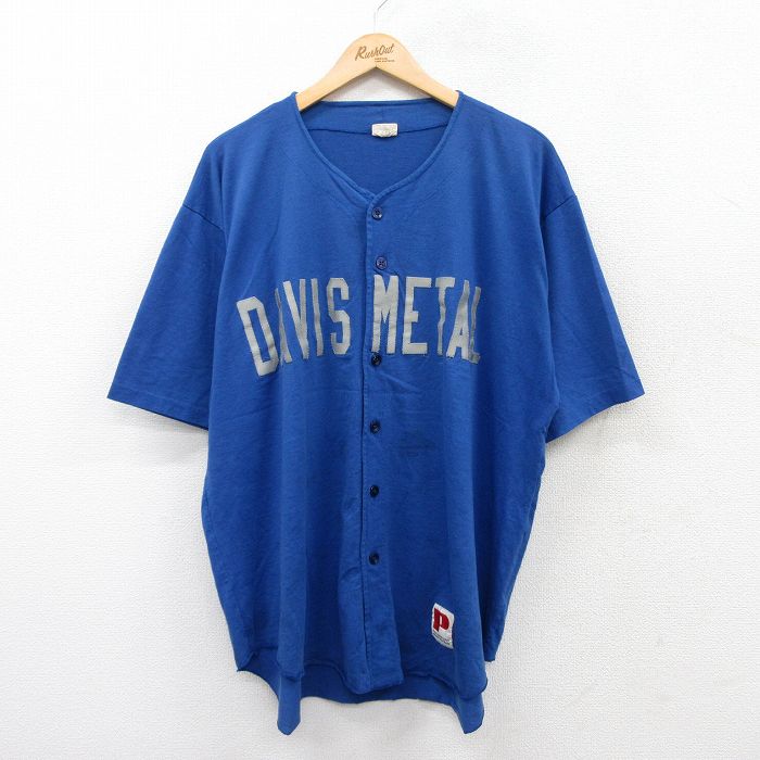 【中古】古着 半袖 ベースボールシャツ メンズ 80年代 80s　DAVIS METAL 13 大きいサイズ 2L LL ビッグシルエット ゆったり ビッグサイズ オーバーサイズ USA製 アメリカ製 青 ブルー XLサイズ 中古 トップス | 春夏 春物 春服 夏物 夏服 カジュアルシャツ メンズ