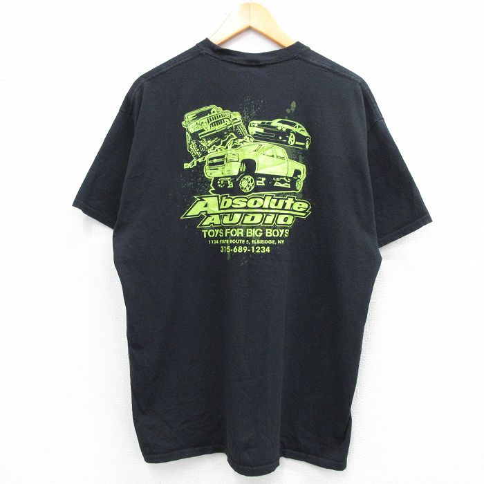 【中古】古着 半袖Tシャツ メンズ 車 Absolute Audio コットンクルーネック 丸首 黒 ブラック XLサイズ..