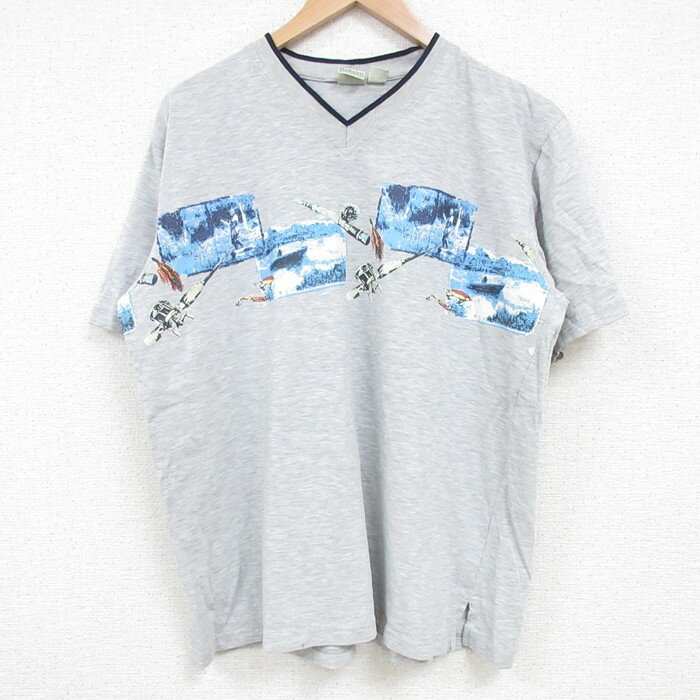 樂天商城 - 【中古】古着 HABAND 半袖Tシャツ メンズ ルアー Vネック グレー 霜降り XLサイズ 中古 | 春夏 夏物 夏服 メンズファッション カットソー ティーシャツ ティシャツ メンズTシャツ 半袖Tシャツ 半袖ティーシャツ カジュアルTシャツ おしゃれ カジュアル