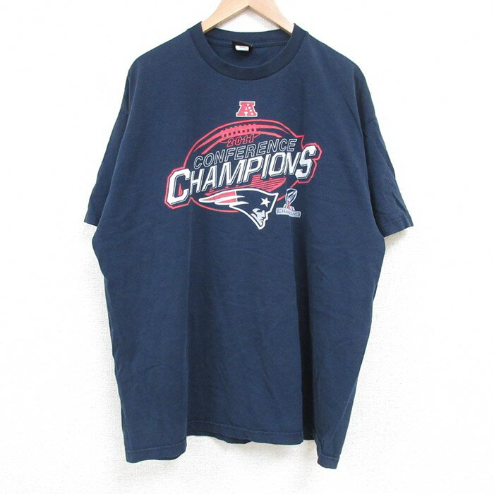 【中古】古着 NFL ニューイングランドペイトリオッツ 半袖Tシャツ メンズ XLサイズ 紺 コットン クルーネック アメフト スーパーボウル アメカジ ストリート カジュアル 25jun18 5OF