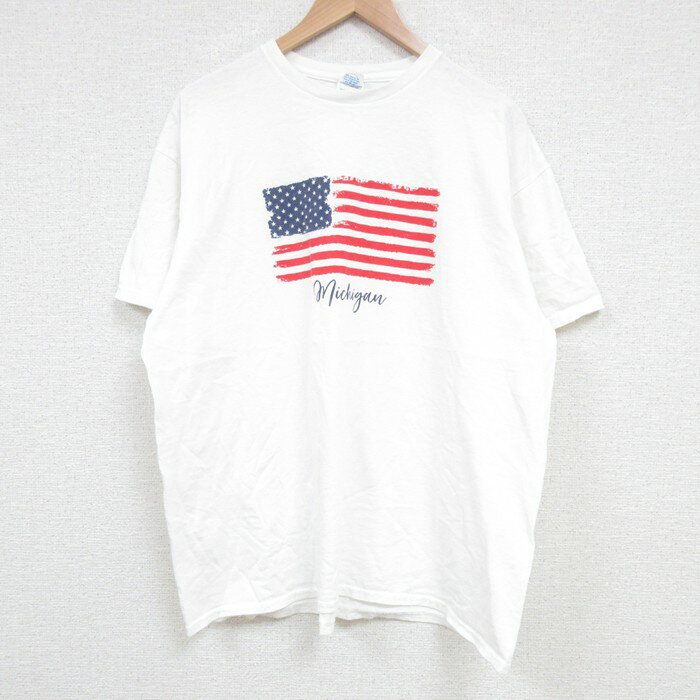 乐天商城 - 【中古】古着 半袖Tシャツ メンズ XLサイズ 星条旗 白 クルーネック コットン アメカジ ストリート カジュアル プリント ヴィンテージ きれいめ レトロ オールド 25jun18 5OF
