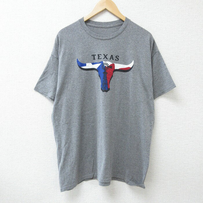 【中古】古着 半袖Tシャツ メンズ テキサス 大きいサイズ 2L LL ビッグシルエット ゆったり ビッグサイズ オーバーサイズ クルーネック 丸首 濃グレー 霜降り XLサイズ 中古 | 春夏 夏物 夏服 メンズファッション カットソー ティーシャツ ティシャツ メンズTシャ 2OF