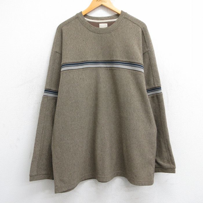 【中古】古着 長袖Tシャツ メンズ ロング丈 クルーネック 丸首 ベージュ他 カーキ XLサイズ 中古 | 春夏 春物 春服 秋冬 秋物 秋服 メンズファッション ロンT カットソー ロンティー ロングT ロングTシャツ ロングティーシャツ ロング丈 長袖ティーシャツ ティー 5OF