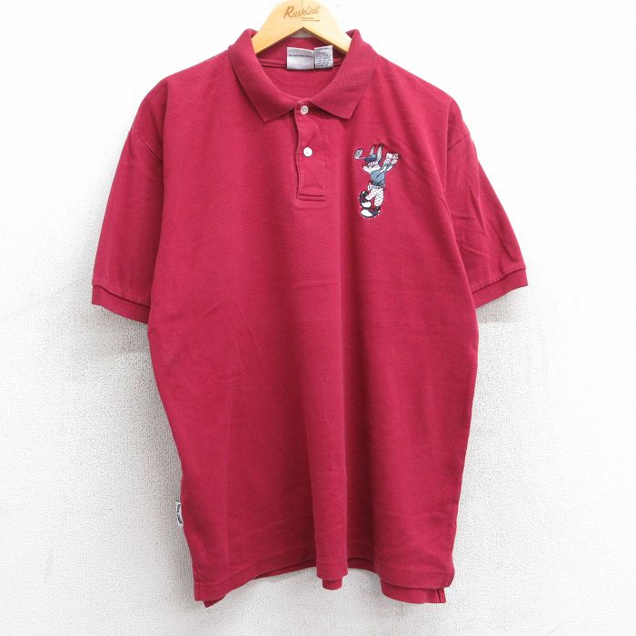 L★古着 半袖 ポロ シャツ メンズ 90年代 90s ルーニーテューンズ ダフィーダック 鹿の子 コットン 赤系 &yen;&nbsp;4,900（税込） L★古着 半袖 ポロ シャツ メンズ 90年代 90s ルーニーテューンズ ワイリ...