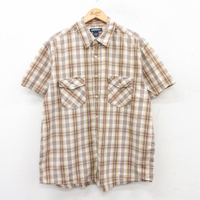 樂天商城 - 【中古】古着 エアロポステール AEROPOSTALE 半袖シャツ メンズ 00年代 00s コットン 茶他 ブラウン チェック XLサイズ 中古 トップス | 春夏 春物 春服 夏物 夏服 カジュアルシャツ メンズファッション 半袖シャツ おしゃれ カジュアル