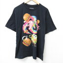 【中古】古着 半袖Tシャツ メンズ アニメ ニコロデン スポンジボブ コットン クルーネック 丸首 黒 ブラック XLサイズ 中古 | 春夏 夏物 夏服 メンズファッション カットソー ティーシャツ ティシャツ メンズTシャツ 半袖Tシャツ 半袖ティーシャツ カジュアルTシ