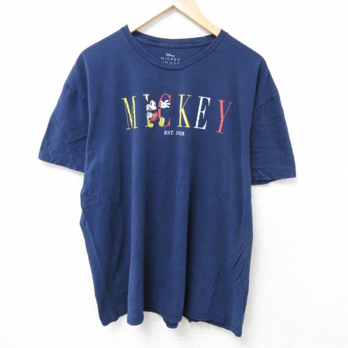 【中古】古着 半袖Tシャツ メンズ ディズニー DISNEY ミッキー MICKEY MOUSE アニメ ポケットモンスター ポケモン ニャース 大きいサイズ 2L LL ビッグシルエット ゆったり ビッグサイズ オーバーサイズ コットン クルーネック 丸首 紺 ネイビー XLサイズ 中古 | 2OF