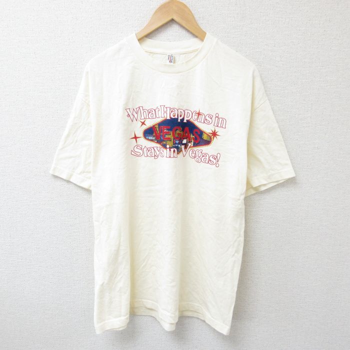 乐天商城 - 【中古】古着 半袖Tシャツ メンズ ラスベガス コットン クルーネック 丸首 薄ベージュ カーキ XLサイズ 中古 | 春夏 夏物 夏服 メンズファッション カットソー ティーシャツ ティシャツ メンズTシャツ 半袖Tシャツ 半袖ティーシャツ カジュアルTシャツ おしゃれ