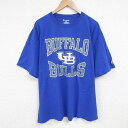 【中古】古着 チャンピオン champion 半袖 ブランドTシャツ メンズ バッファロー 大きいサイズ 2L LL ビッグシルエット ゆったり ビッグサイズ オーバーサイズ コットン クルーネック 丸首 青 ブルー XLサイズ 中古 | 春夏 夏物 夏服 メンズファッション カットソ
