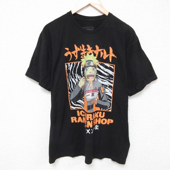 【中古】古着 半袖Tシャツ メンズ アニメ ナルト疾風伝 一楽 コットン クルーネック 丸首 黒 ブラック XLサイズ 中古 | 春夏 夏物 夏服 メンズファッション カットソー ティーシャツ ティシャツ メンズTシャツ 半袖Tシャツ 半袖ティーシャツ カジュアルTシャツ お