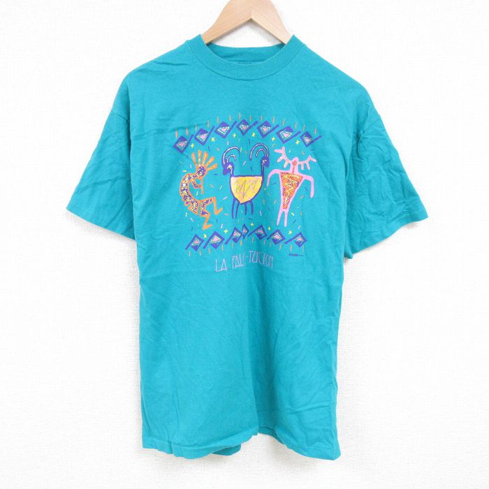 Rakuten - 【中古】古着 ヘインズ 90s ヴィンテージTシャツ メンズ Lサイズ 青緑 ココペリ ホピ族 USA製 コットン クルーネック アメカジ ストリート カジュアル きれいめ レトロ 5OF