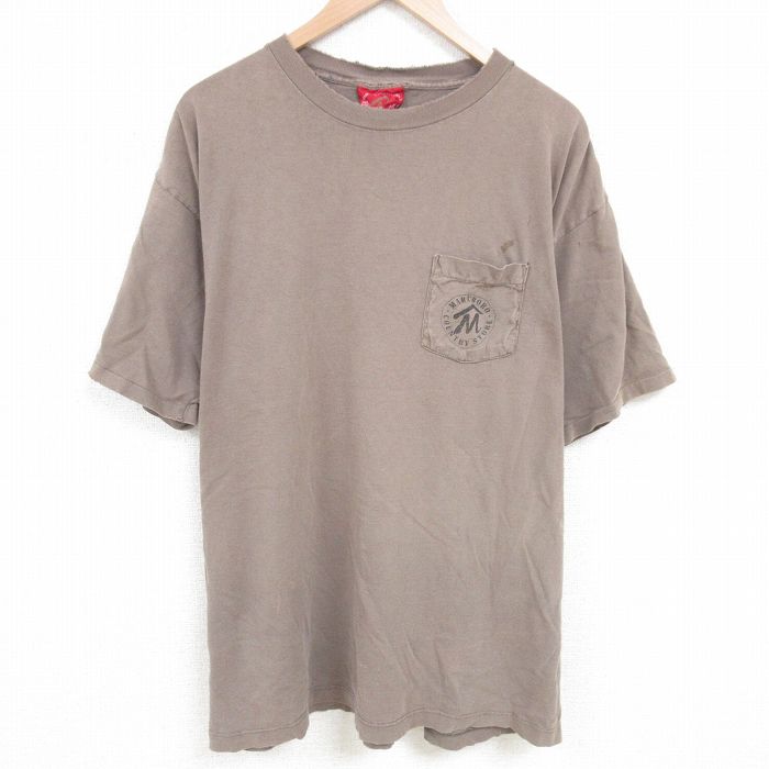 Rakuten - 【中古】古着 マルボロ 90s ヴィンテージTシャツ メンズ 2Lサイズ ブラウン USA製 コットン 胸ポケット クルーネック ビッグシルエット 大きいサイズ アメカジ ストリート