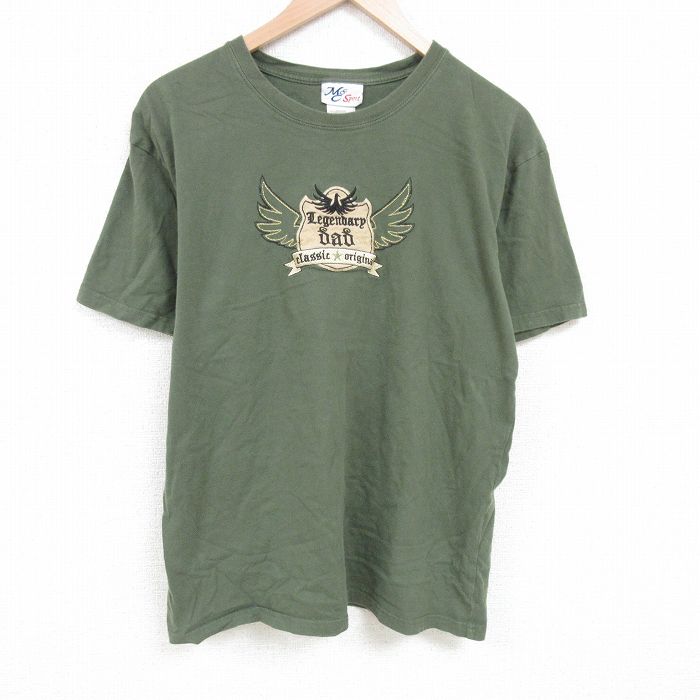 STREET - 【中古】古着 00s ヴィンテージTシャツ メンズ Lサイズ 緑 刺繍 コットン クルーネック 半袖 アメカジ ストリート カジュアル きれいめ レトロ オールド 25jun21 5OF