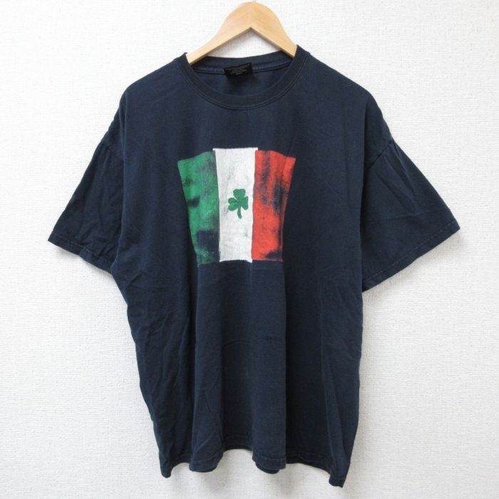 乐天商城 - 【中古】古着 STEVE＆BARRYS 半袖 ビンテージ ヴィンテージTシャツ メンズ 00年代 00s アイルランド 大きいサイズ 2L LL ビッグシルエット ゆったり ビッグサイズ オーバーサイズ コットン クルーネック 丸首 濃紺 ネイビー XLサイズ 中古 | 春夏 夏物 夏服 ヴィ
