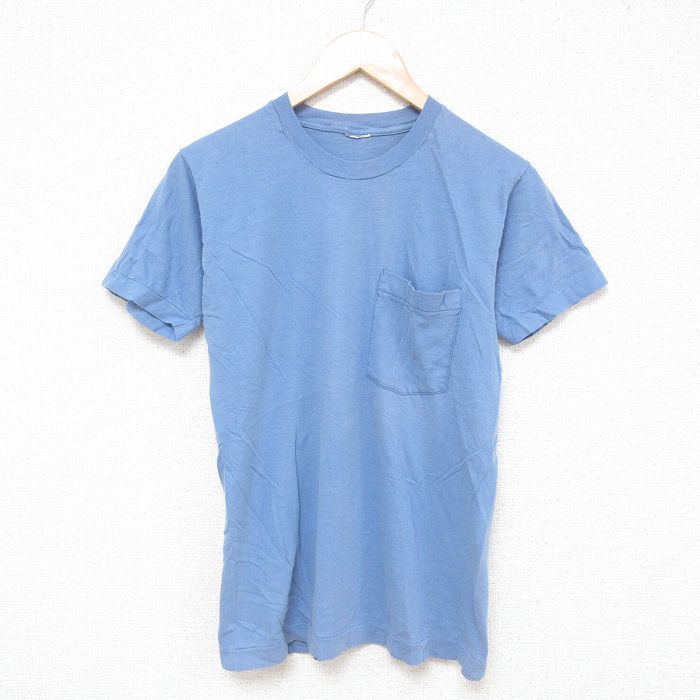 【中古】古着 半袖 ビンテージ ヴィンテージTシャツ メンズ 80年代 80s 無地 胸ポケット付き クルーネック 丸首 薄紺 ネイビー Sサイズ 小さいサイズ 中古 | 春夏 夏物 夏服 ヴィンテージTシャツ メンズファッション カットソー ティーシャツ ティシャツ メンズT