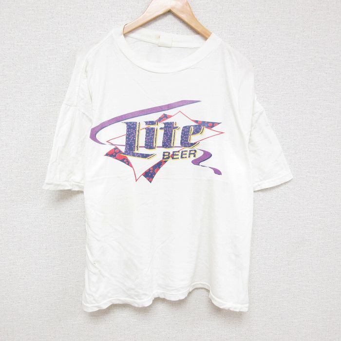 【中古】古着 半袖 ビンテージ ヴィンテージTシャツ メンズ 90年代 90s ライトビール 大きいサイズ 2L LL ビッグシルエット ゆったり ビッグサイズ オーバーサイズ クルーネック 丸首 白 ホワイト XLサイズ 中古 | 春夏 夏物 夏服 ヴィンテージTシャツ メンズファ 5OF