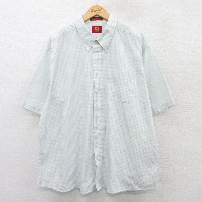 【中古】古着 HAGGAR 半袖シャツ メンズ 大きいサイズ 2L LL ビッグシルエット ゆったり ビッグサイズ オーバーサイズ ロング丈 ボタンダウン 白他 ホワイト チェック XLサイズ 中古 トップス | 春夏 春物 春服 夏物 夏服 カジュアルシャツ メンズファッション 半 2OF