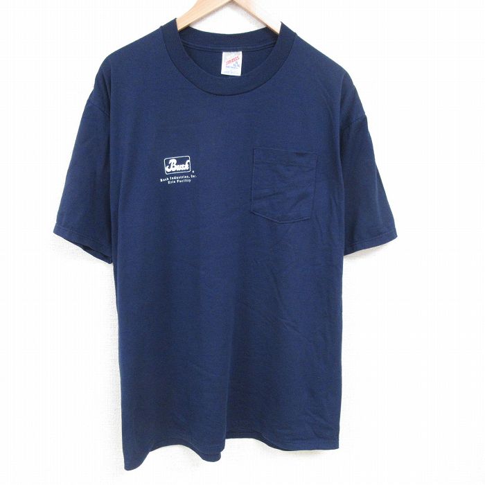 【中古】古着 ジャージーズ 半袖 ビンテージ ヴィンテージTシャツ 90年代 90s Bush 胸ポケット付き 大きいサイズ 2L LL ビッグシルエット ゆったり ビッグサイズ オーバーサイズ クルーネック 丸首 USA製 アメリカ製 紺 ネイビー XLサイズ 中古 メンズ | 春夏 夏