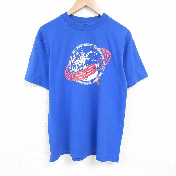 Rakuten - 【中古】古着 ヘインズ 90s 半袖ヴィンテージTシャツ メンズ 青 Hanes XLサイズ USA製 クルーネック 地球プリント アメカジ ストリート カジュアル きれいめ レトロ