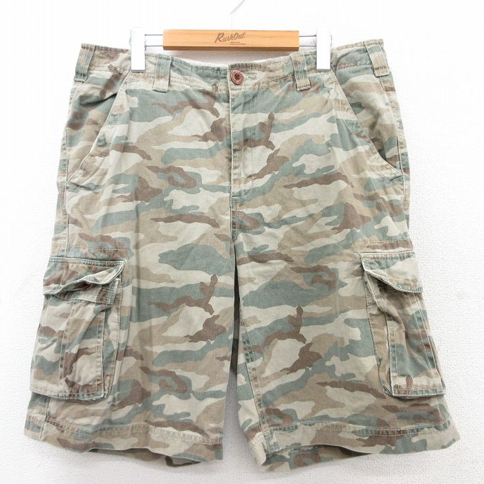 Cotton Pants - 【中古】古着 ショート カーゴパンツ メンズ W36 ショーツ コットン ベージュ カーキ 迷彩 ポケット ミリタリー カジュアル アメカジ ストリート きれいめ ヴィンテージ 25jun25