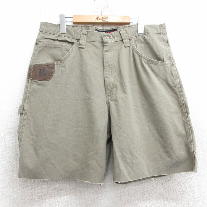 【中古】古着 ラングラー Wrangler ショート ペインターパンツ ショーツ メンズ リップストップ ダック地 コットン ベージュ カーキ 【spe】 W35 中古 ボトムス 短パン ショーパン | 春夏 春物 春服 夏物 夏服 半ズボン カジュアル メンズファッション ファッショ