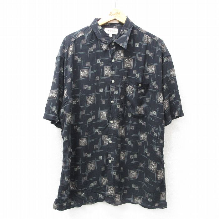 樂天商城 - 【中古】古着 半袖シャツ メンズ 00年代 00s 総柄 レーヨン 黒他 ブラック XLサイズ 中古 トップス | 春夏 春物 春服 夏物 夏服 カジュアルシャツ メンズファッション 半袖シャツ おしゃれ カジュアル
