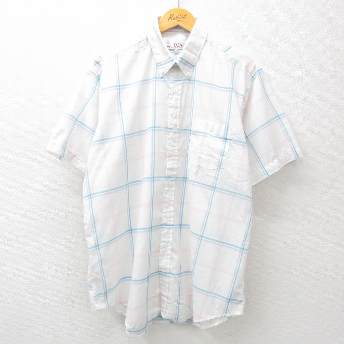 樂天商城 - 【中古】古着 半袖シャツ メンズ 90年代 90s ボタンダウン 白他 ホワイト チェック XLサイズ 中古 トップス | 春夏 春物 春服 夏物 夏服 カジュアルシャツ メンズファッション 半袖シャツ おしゃれ カジュアル