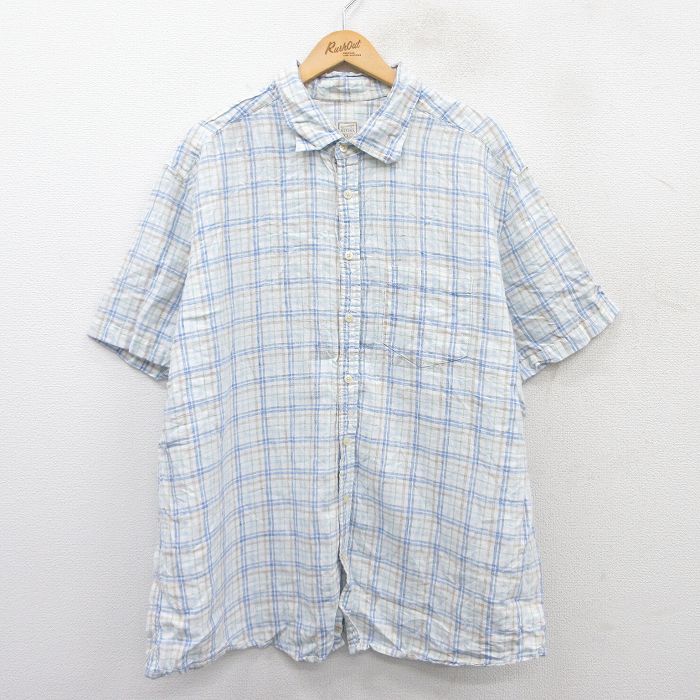 乐天商城 - 【中古】古着 半袖シャツ メンズ 大きいサイズ 2L LL ビッグシルエット ゆったり ビッグサイズ オーバーサイズ ロング丈 リネン 薄紺他 ネイビー チェック XLサイズ 中古 トップス | 春夏 春物 春服 夏物 夏服 カジュアルシャツ メンズファッション 半袖シャツ お