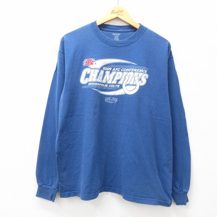 其它 - 【中古】古着 リーボック REEBOK 長袖 ビンテージ ヴィンテージTシャツ メンズ NFL インディアナポリスコルツ 大きいサイズ 2L LL ビッグシルエット ゆったり ビッグサイズ オーバーサイズ コットン クルーネック 丸首 青 ブルー アメフト スーパーボウル XLサイ
