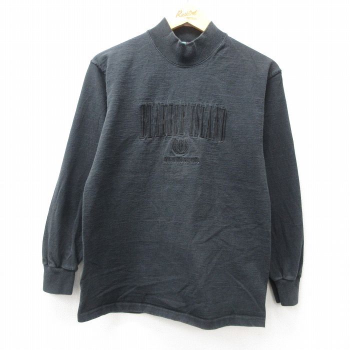 乐天商城 - 【中古】古着 長袖 ビンテージ ヴィンテージTシャツ メンズ 90年代 90s ブレイクリーアイランド 刺繍 コットン モックネック ハイネック USA製 アメリカ製 黒 ブラック Sサイズ 小さいサイズ 中古 | 春夏 春物 春服 秋冬 秋物 秋服 メンズファッション ロンT カッ