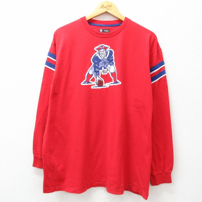 【中古】古着 長袖Tシャツ メンズ NFL ニューイングランドペイトリオッツ 大きいサイズ 2L LL ビッグシルエット ゆったり ビッグサイズ オーバーサイズ コットン クルーネック 丸首 赤 レッド アメフト スーパーボウル XLサイズ 中古 | 春夏 春物 春服 秋冬 秋物