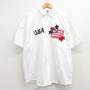 【中古】古着 半袖シャツ レディース 00年代 00s USAロゴ 星条旗 刺繍 大きいサイズ 2L LL ビッグシルエット ゆったり ビッグサイズ オーバーサイズ コットン 白 ホワイト 中古 ブラウス トップス | 春夏 春物 春服 秋冬 秋物 秋服 カジュアル レディースファッシ