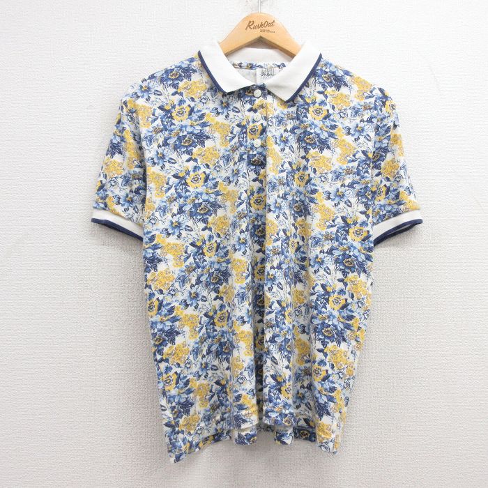 【中古】古着 半袖 ポロシャツ レディース 花柄 黄他 イエロー 中古 ブラウス トップス | 春夏 春物 春服 秋冬 秋物 秋服 カジュアル レディースファッション おしゃれ かわいい