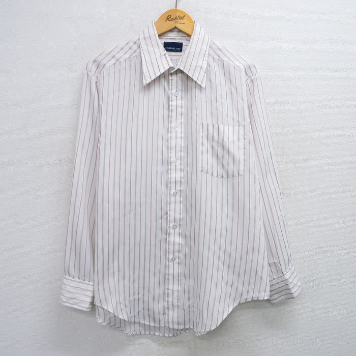 樂天商城 - 【中古】古着 長袖シャツ メンズ 90年代 90s USA製 アメリカ製 白他 ホワイト ストライプ XLサイズ 中古 トップス | 春夏 春物 春服 秋冬 秋物 秋服 カジュアルシャツ メンズファッション 長袖シャツ おしゃれ カジュアル
