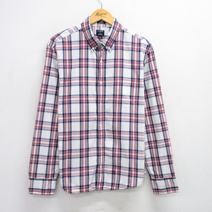 樂天商城 - 【中古】古着 ジェイクルー J.CREW 長袖 ブランドシャツ メンズ ボタンダウン 白他 ホワイト チェック Lサイズ 中古 トップス | 春夏 春物 春服 秋冬 秋物 秋服 カジュアルシャツ メンズファッション 長袖シャツ おしゃれ カジュアル
