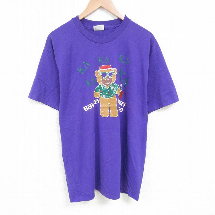 Rakuten - 【中古】古着 ヘインズ 90s 半袖ヴィンテージTシャツ メンズ 紫 USA製 XLサイズ クマプリント クルーネック アメカジ ストリート カジュアル きれいめ レトロ オールド 5OF
