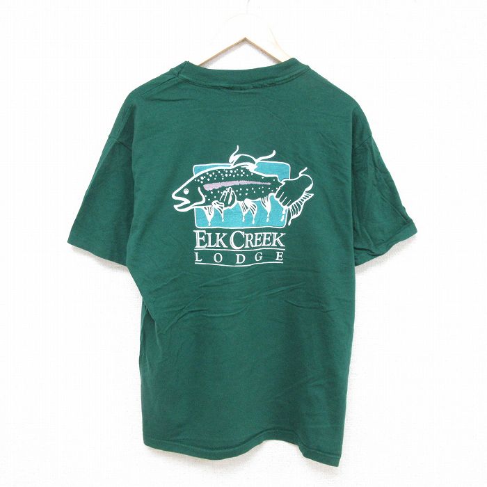 【中古】古着 ヘインズ Hanes 半袖 ビンテージ ヴィンテージTシャツ メンズ 00年代 00s 魚 胸ポケット付き コットン クルーネック 丸首 緑 グリーン Lサイズ 中古 | 春夏 夏物 夏服 ヴィンテージTシャツ メンズファッション カットソー ティーシャツ ティシャツ 2OF