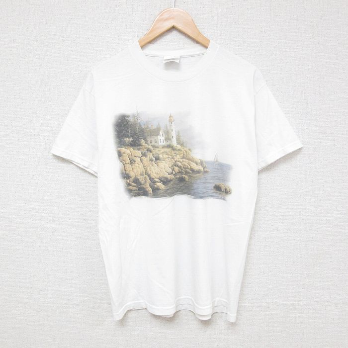 【中古】古着 ヘインズ Hanes 半袖 ビンテージ ヴィンテージTシャツ メンズ 00年代 00s 灯台 クルーネック 丸首 白 ホワイト Lサイズ 中古 | 春夏 夏物 夏服 ヴィンテージTシャツ メンズファッション カットソー ティーシャツ ティシャツ メンズTシャツ 半袖Tシャ 2OF