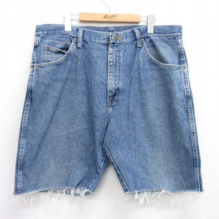 Cotton Pants - 【中古】古着 ラングラー Wrangler ショートパンツ メンズ W38 紺 デニム コットン ショーツ アメカジ ワーク カジュアル ストリート 短パン きれいめ 25jun28