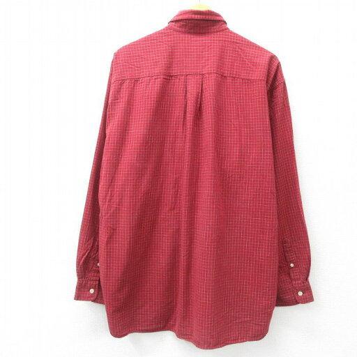 【中古】古着 ジェイクルー J.CREW 長袖 ブランドシャツ メンズ 大きいサイズ 2L LL ビッグシルエット ゆったり ビッグサイズ オーバーサイズ コットン ボタンダウン エンジ他 チェック XLサイズ 中古 トップス | 春夏 春物 春服 秋冬 秋物 秋服 カジュアルシャツ